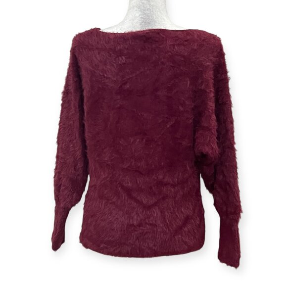 Anthropologie Fuzzy Maroon Pullover Sweater Sz M Nylon Blend Long Sleeve Cozy - Picture 3 of 11